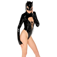 Body sznurowane z maską z uszami Black Level - Vinyl Body & Mask S