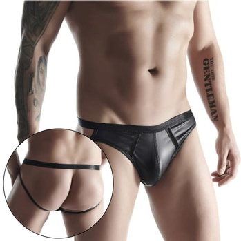 Czarne męskie stringi jock strap z efektem pusz-up powiększającym penisa