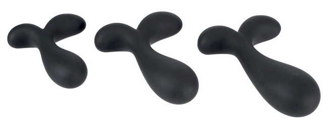 Zestaw trzech korków analnych Ø 2,3 cm, Ø 2,7 cm, Ø 3,1 cm.