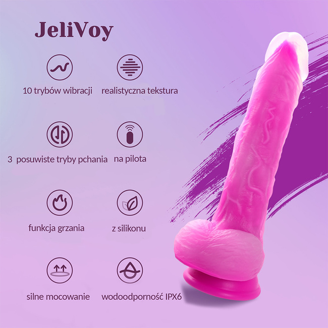 Silikonowe różowe dildo wibrujące na pilota JELIVOY Thrusting Dildo Rose Red od Tracy's Dog 23 cm z mocną przyssawką 