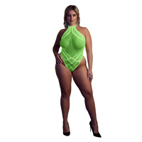 Fluorescencyjne, świecące w ciemnosci body z dekoltem typu halter, neonowa zieleń rozmiar XL/XXXXL