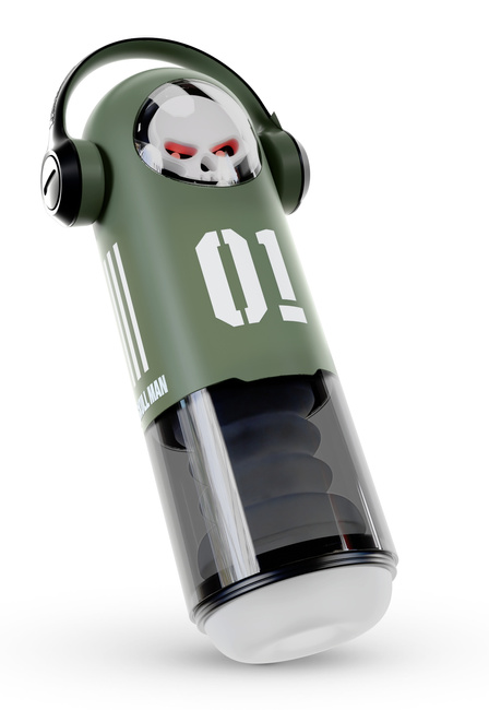 Duży masturbator 3w1 z wibracjami, ruchem posuwistym, z grzaniem i świecącą czaszką