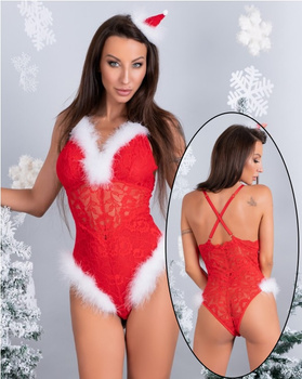 Strój Mikołajki Naughty Santa Red S/M / Czerwone body seksowne przebranie Mikołajki S/M