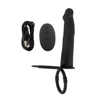 Dildo do podwójnej penetracji z ringiem erekcyjnym i ringiem na jądra, 13,1 cm, na pilota, wodoodporny IPX7, silikon