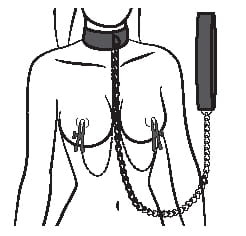 Obroża ze smyczą i klamerkami na sutki