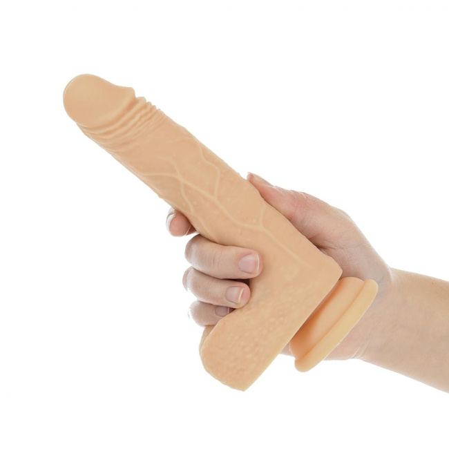 Posuwisto-rotujące dildo z przyssawką, wibrator do waginy i anusa, Platinum Cured Silicon, kolor czarny, 19 cm / 15,7 cm wkładane, rozmiar L