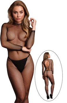 Bodystocking Le Désir od Shots z długim rękawem i siateczką z golfem i otwartym krokiem