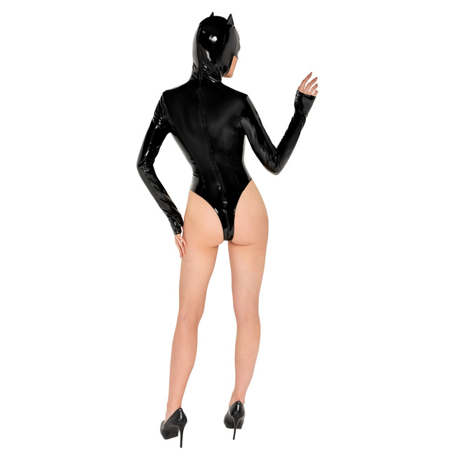 Body sznurowane z maską z uszami Black Level - Vinyl Body & Mask S