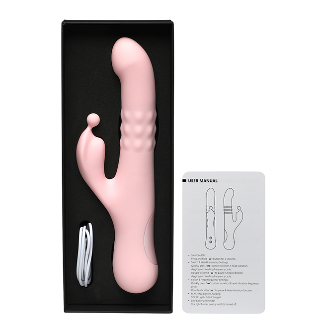 Wibrator wahadłowy z pierścieniem koralików i królikiem z łezką, wodoodporny IPX7, dł. 24 cm