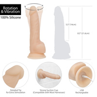 Wibrująco-rotujące dildo z przyssawką, wibrator do waginy i anusa, Platinum Cured Silicon, kolor cielisty, 20,3 cm / 14 cm wkładane, rozmiar XL