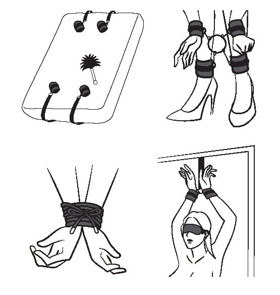 Zestaw 4-elementowy do wiązania i soft BDSM kajdanki opaska lina