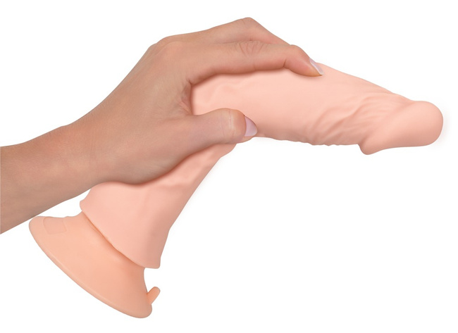 Giętki, anatomiczny wibrator na stelażu do modelowania, z ruchoma skórką i przyssawką, na pilota