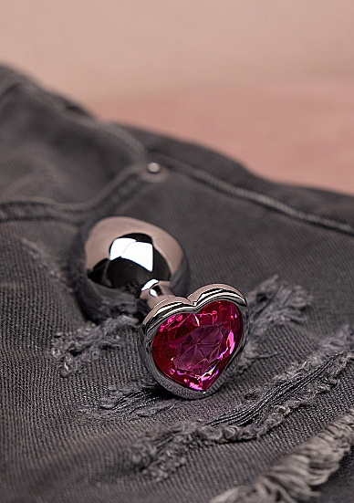 Korek analny Butt Plug srebrny rozmiar M 3,4 cm z kryształem serduszkiem