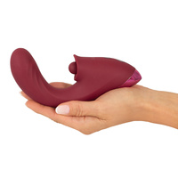 Rubinowe pchnięcie – Posuwisty wygięty wibrator do punktu G z pulsacyjnym młoteczkiem do łechtaczki, długość 17,8 cm, wkładane 9,0 cm