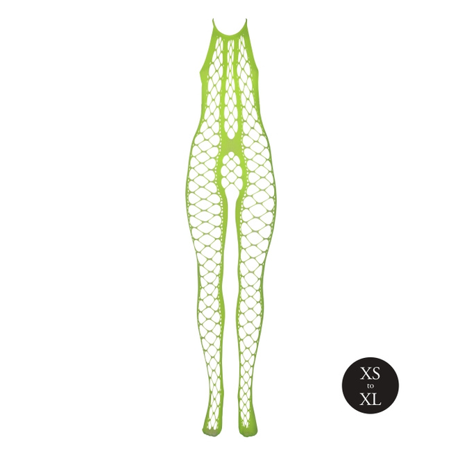 Fluorescencyjny, świecący w ciemnosci siateczkowy kostium z dekoltem typu halter, neonowa zieleń rozmiar XS/XL