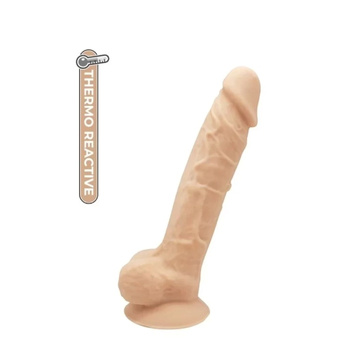 Dildo anatomiczne z jądrami i silną przyssawka, termoreaktywne 17,7 cm w kolorze ciała