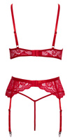 Zestaw 3-częściowy X‑Mas Set: czerwony biustonosz, pas  i stringi, czerwona koronka z białym futerkiem