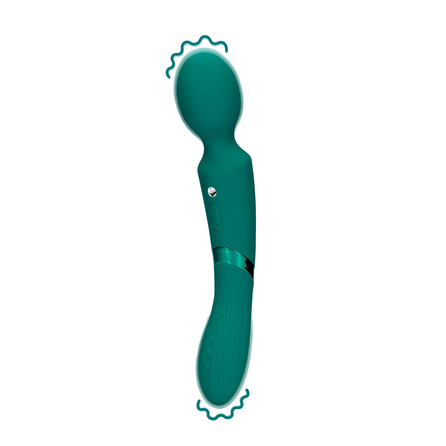 Dwustronna wibrująca różdżka, wibrator wand z wibrującą główką i wibrujące dildo z drugiej strony, 24 cm