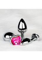 Korek analny Butt Plug srebrny rozmiar L 4 cm z kryształem serduszkiem
