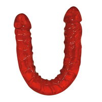 Dwustronne czerwone dildo rozmiar XXXL, elastyczne - podwójna penetracja, żel TPE, długość 43 cm, Ø 4 cm