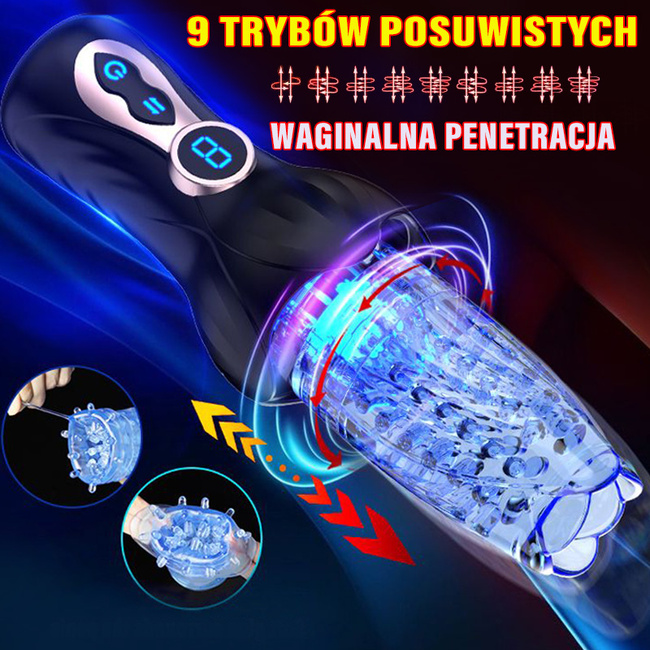 W GRUDNIU MOŻE PÓŹNIEJ Elektroniczny automatyczny masturbator wirujący i posuwisty 9 trybów