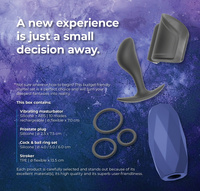 Męski zestaw - wibrujący masturbator, masturbator manualny, masażer prostaty i trzy pierścienie erekcyjne