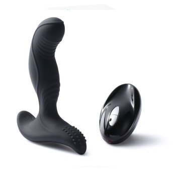 Tylne wejście - wygięty wibrujący silikonowy masażer prostaty o karbowanej powierzchni sterowany pilotem