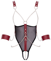 Zmysłowe, seksowne body ouvert z siatki powernet, z łańcuszkami i soft kajdankami, bondage i BDSM