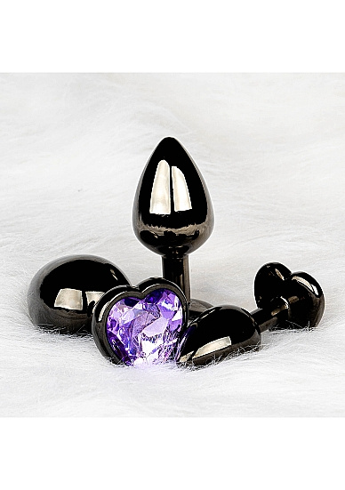 Czarny metalowy korek analny Butt Plug rozmiar S 2,7 cm z kryształem serduszkiem