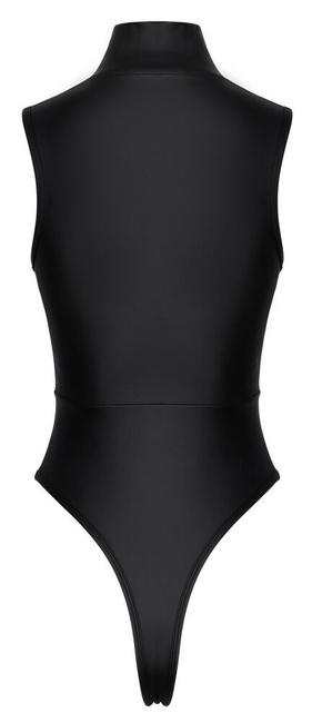 Czarne, matowe body stringi ze stójką i zamkiem z kryształkami