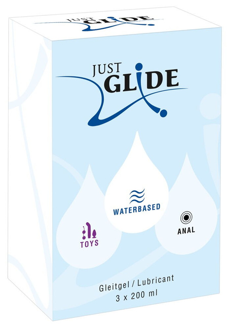 Just Glide – zestaw 3 lubrykantów wodnych 3x200 ml (Classic, Anal, Toylube)