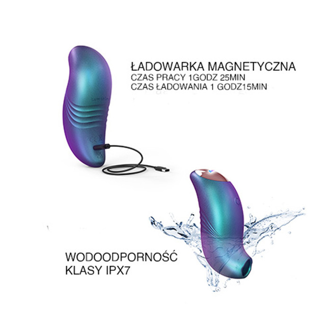Francuski pocałunek 2 - luksusowy, soniczny stymulator łechtaczki z języczkiem, w kolorze opalizującego turkusu, HiTech, silikonow + gra erotyczna w pakiecie