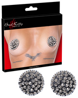 Nakładki naklejki na sutki. W stylu punk, w kształcie czarnych kół z metalowymi ćwiekami, 2 sztuki