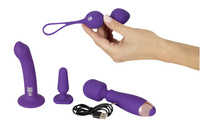 Zestaw startowy dla kobiet , 4 elementy: masażer z wibracjami, plug anal, kulki waginalne i dildo z przyssawką