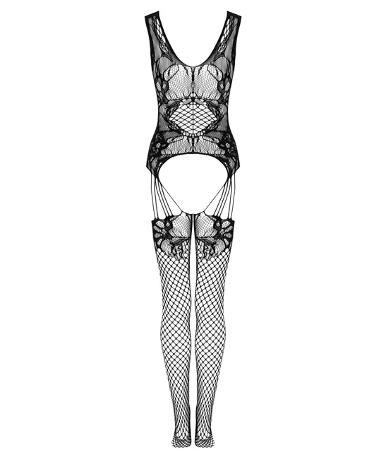 Siateczkowy kostium bodystocking Julove z siateczki o oczkach różnej wielkości, kolor czarny, rozmiar S-L