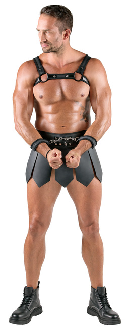 Gladiator zestaw: pas z krótką spódniczką, harnes i miękkie kajdanki z karabińczykami, soft BDSM
