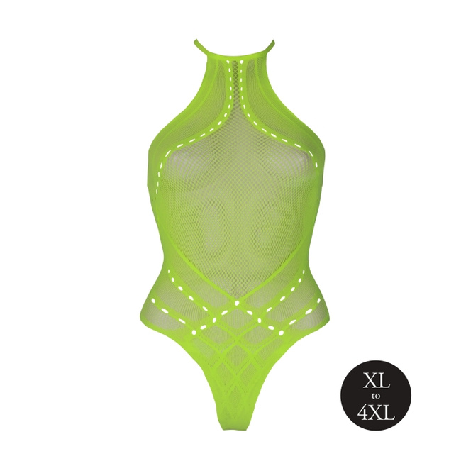 Fluorescencyjne, świecące w ciemnosci body z dekoltem typu halter, neonowa zieleń rozmiar XL/XXXXL