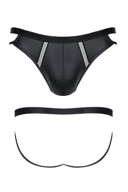 Czarne męskie stringi jock strap z efektem pusz-up powiększającym penisa